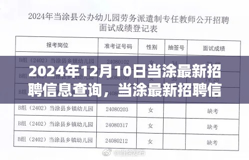 2024年12月10日当涂最新招聘信息速递，职业新起点从这里开始
