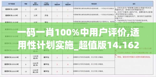 一码一肖100%中用户评价,适用性计划实施_超值版14.162