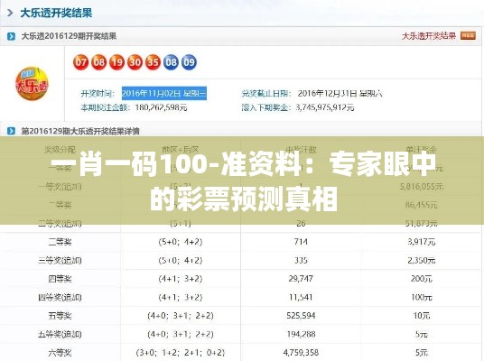 一肖一码100-准资料：专家眼中的彩票预测真相
