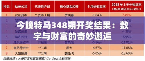 今晚特马348期开奖结果：数字与财富的奇妙邂逅