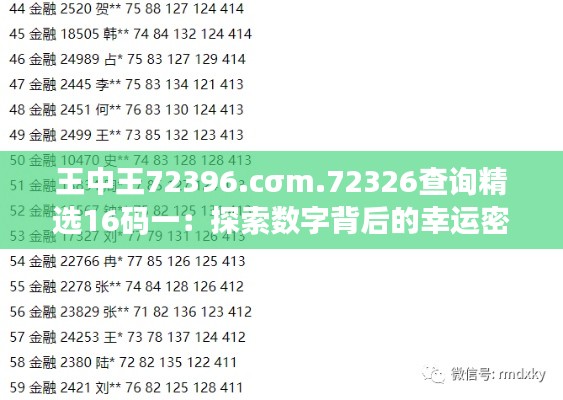 王中王72396.cσm.72326查询精选16码一：探索数字背后的幸运密码