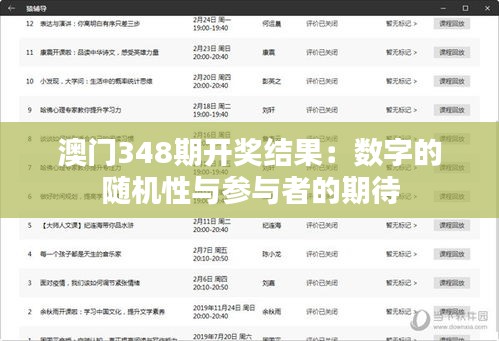 澳门348期开奖结果：数字的随机性与参与者的期待