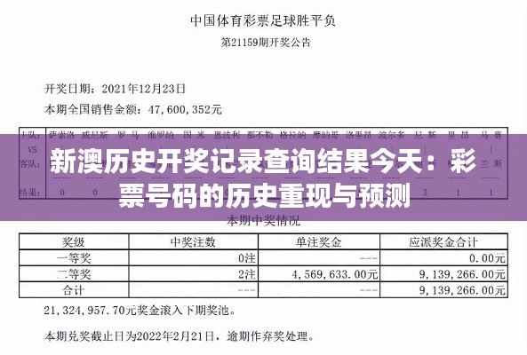 新澳历史开奖记录查询结果今天：彩票号码的历史重现与预测