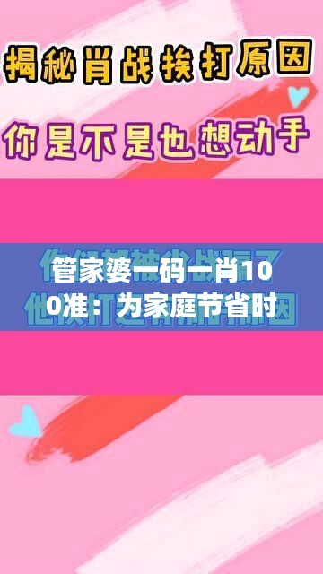 管家婆一码一肖100准：为家庭节省时间和精力的秘密武器