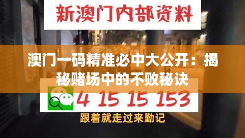 澳门一码精准必中大公开：揭秘赌场中的不败秘诀