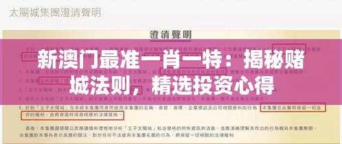 新澳门最准一肖一特：揭秘赌城法则，精选投资心得