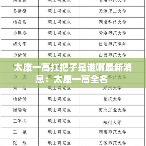 太康一高扛把子是谁啊最新消息：太康一高全名 