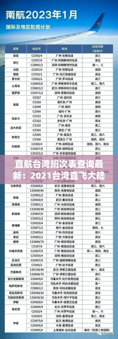 直航台湾班次表查询最新：2021台湾直飞大陆航班 