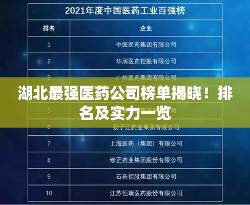 湖北最强医药公司榜单揭晓！排名及实力一览