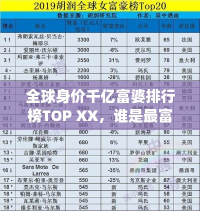 全球身价千亿富婆排行榜TOP XX，谁是最富有的女富豪？