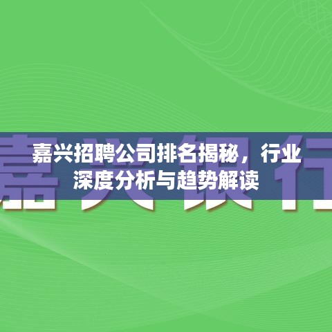 嘉兴招聘公司排名揭秘，行业深度分析与趋势解读