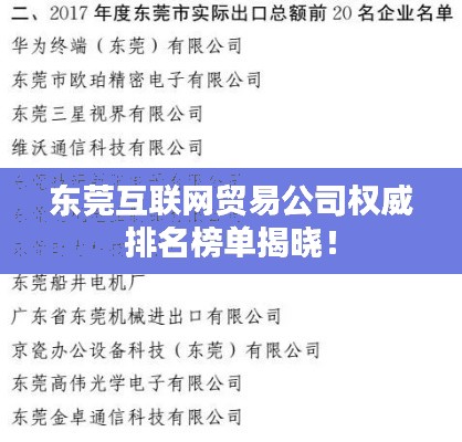 东莞互联网贸易公司权威排名榜单揭晓！