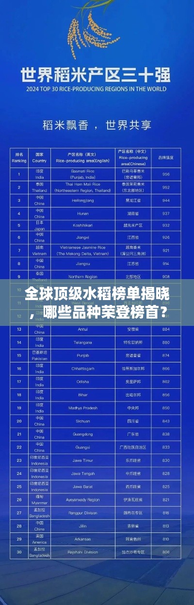 全球顶级水稻榜单揭晓，哪些品种荣登榜首？
