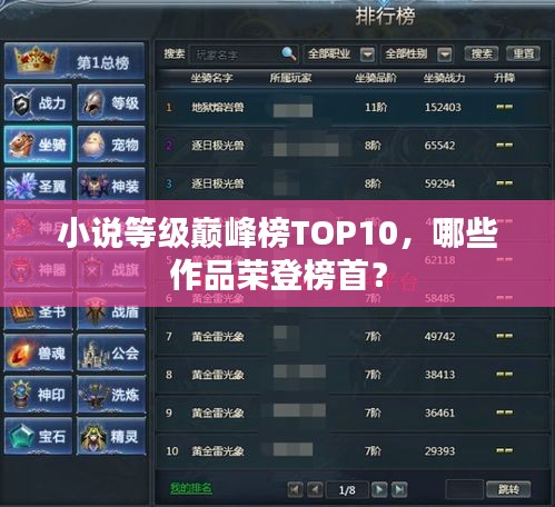 小说等级巅峰榜TOP10，哪些作品荣登榜首？