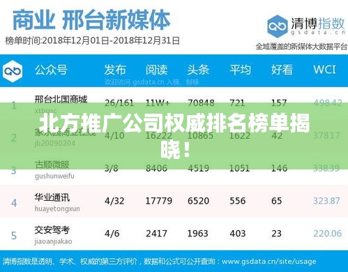 北方推广公司权威排名榜单揭晓！