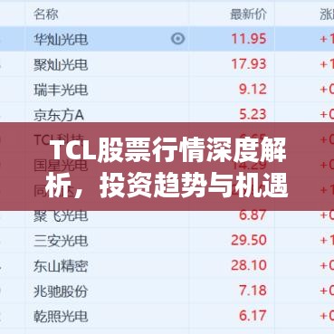 TCL股票行情深度解析，投资趋势与机遇探讨