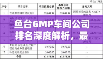 鱼台GMP车间公司排名深度解析，最新排名榜单揭秘