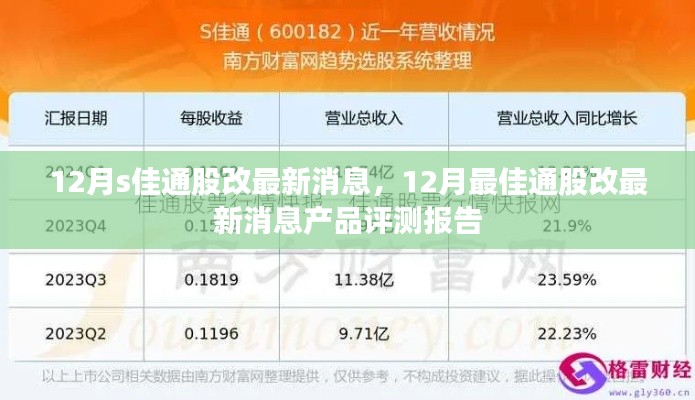 12月佳通股改最新消息及产品评测报告概览