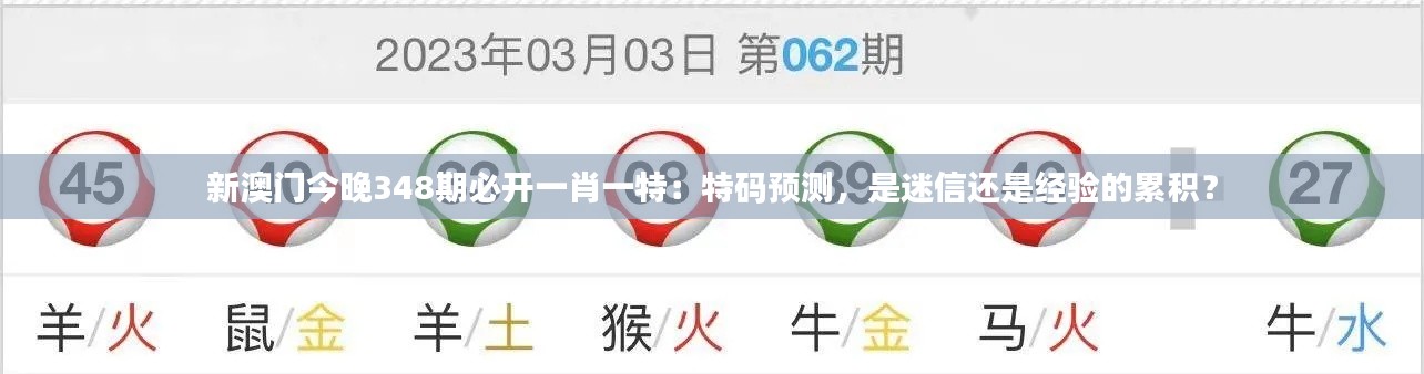 新澳门今晚348期必开一肖一特：特码预测，是迷信还是经验的累积？