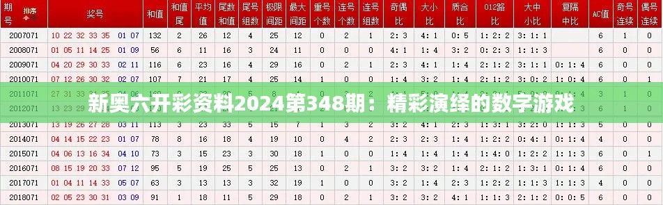 新奥六开彩资料2024第348期：精彩演绎的数字游戏