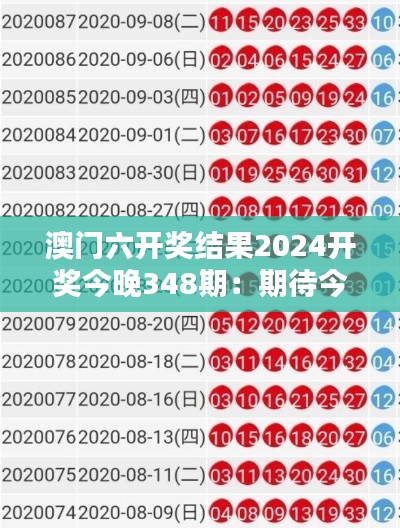 澳门六开奖结果2024开奖今晚348期：期待今晚，348期幸运降临