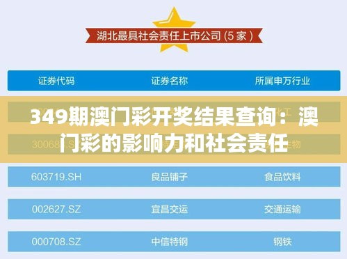 349期澳门彩开奖结果查询：澳门彩的影响力和社会责任