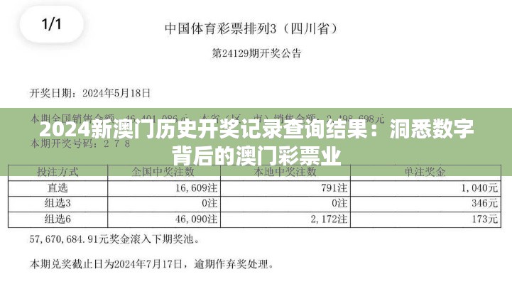 2024新澳门历史开奖记录查询结果：洞悉数字背后的澳门彩票业