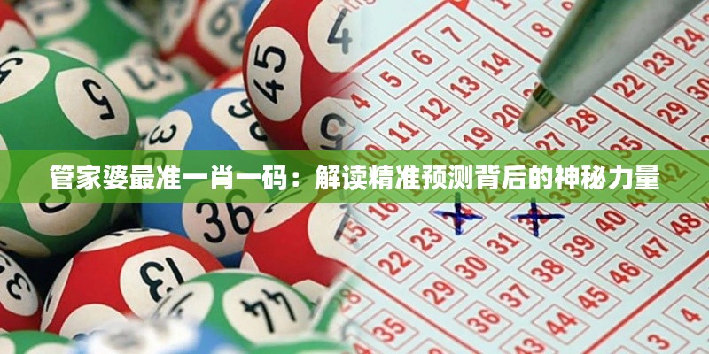 管家婆最准一肖一码：解读精准预测背后的神秘力量