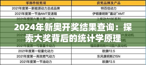 2024年新奥开奖结果查询：探索大奖背后的统计学原理