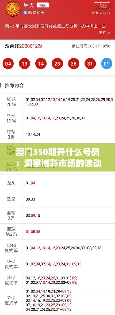 澳门350期开什么号码：洞察博彩市场的波动与号码趋势