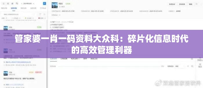 管家婆一肖一码资料大众科：碎片化信息时代的高效管理利器