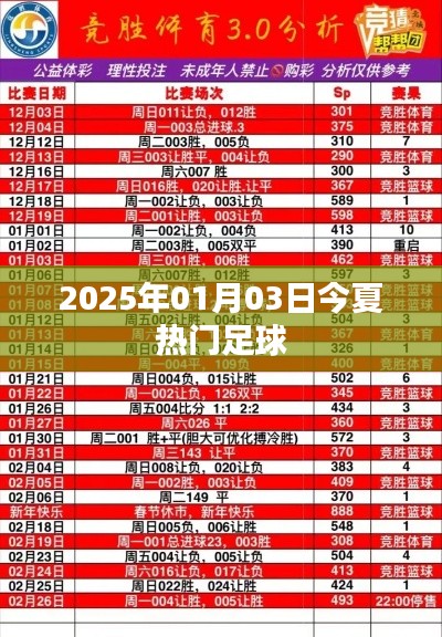 今夏足球热潮，2025年一月三日瞩目之战