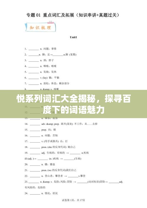 悦系列词汇大全揭秘，探寻百度下的词语魅力