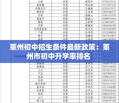 莱州初中招生条件最新政策：莱州市初中升学率排名 