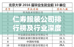 仁寿服装公司排行榜及行业深度解析