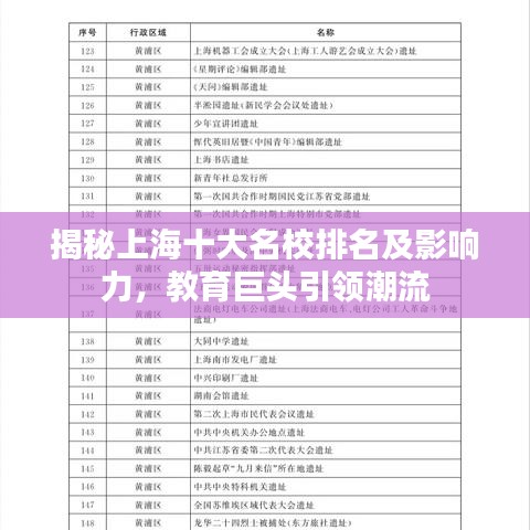 揭秘上海十大名校排名及影响力，教育巨头引领潮流