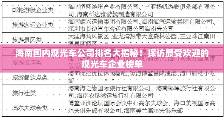 海南国内观光车公司排名大揭秘！探访最受欢迎的观光车企业榜单