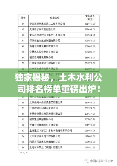 独家揭秘，土木水利公司排名榜单重磅出炉！