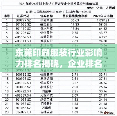 东莞印刷服装行业影响力排名揭晓，企业排名及行业地位揭秘