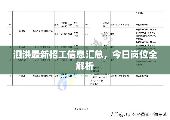 泗洪最新招工信息汇总，今日岗位全解析