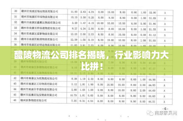醴陵物流公司排名揭晓，行业影响力大比拼！
