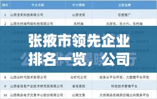 张掖市领先企业排名一览，公司概览全解析