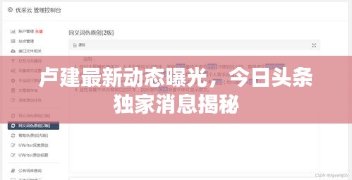 卢建最新动态曝光，今日头条独家消息揭秘