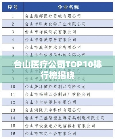 台山医疗公司TOP10排行榜揭晓