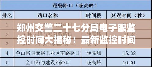 郑州交警二十七分局电子眼监控时间大揭秘！最新监控时间表出炉！