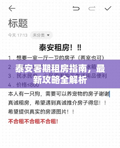 泰安暑期租房指南，最新攻略全解析
