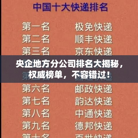 央企地方分公司排名大揭秘，权威榜单，不容错过！
