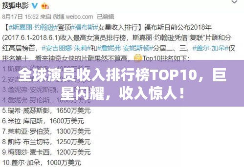 全球演员收入排行榜TOP10，巨星闪耀，收入惊人！