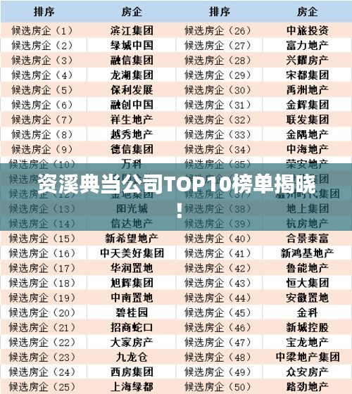 资溪典当公司TOP10榜单揭晓！
