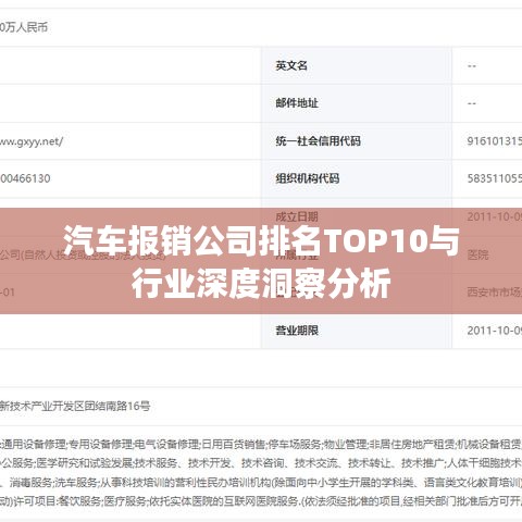 汽车报销公司排名TOP10与行业深度洞察分析